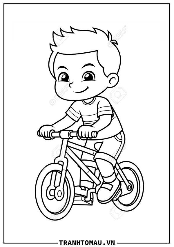 Boy Riding New Red Bicycle BW