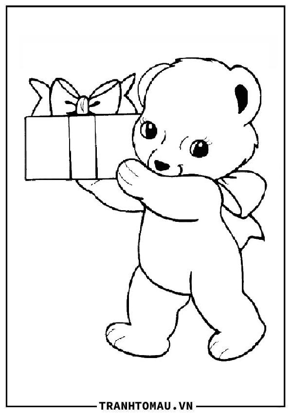 chú gấu bông bưng hộp quà