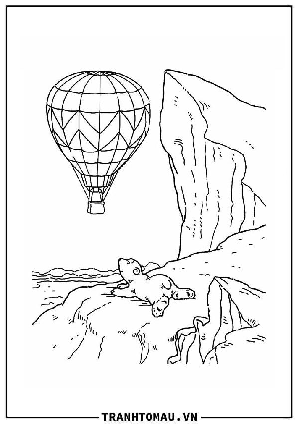 con gấu nằm nhìn khí cầu