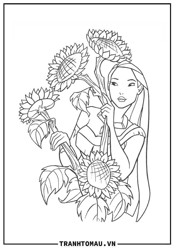 tranh to mau cong chua pocahontas va hoa huongCông Chúa Pocahontas và Hoa Hướng Dương duong
